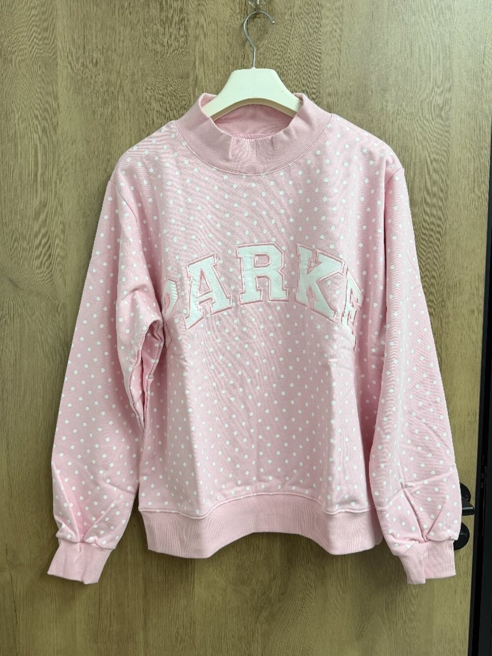 💗 PARKE Pink Polka‑Dot Mock‑Neck Sweatshirt